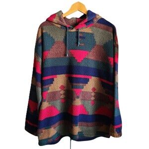 Vintage 90s Denim Republic Fleece Hooded Pullover Southwest Pattern Mens Size L